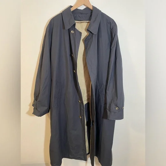 Vintage Brooks Brothers Navy Blue Trench Coat Size Large Missing Zip In Lining - Picture 1 of 16